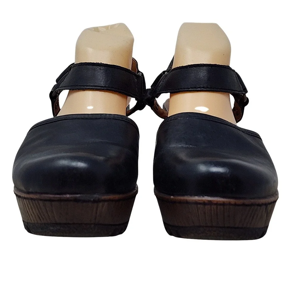 boc Born Platform Wedge Clogs 9M Sandal Rina Black Leather Z39103 Boho Mary Jane